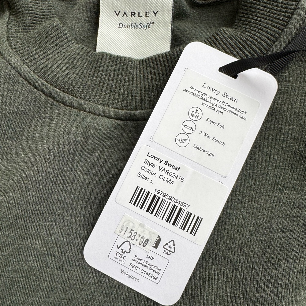 Varley Lowry Sweat doublesoft sweatshirt olive marl green like new large - Picture 14 of 14